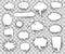 Retro comics speech bubbles in pop art style. Doodle dialogue balloons, thought clouds, sound explosions and splashes. Cool comic