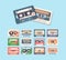 Retro compact cassette colorful flat vector illustration set