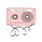 Retro compact tape cassette. Vintage red audio cassette tape in doodle style isolated on a white. Vector black and white