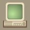 Retro computer vector old classic antique technology business personal equipment and vintage pc desktop hardware