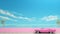 Retro Convertible Pink Car On Beach: Color Field Minimalism Wallpaper