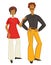 Retro couple, 70s fashion style, man and woman in trousers