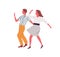 Retro couple dance lindy hop together synchronously. Faceless pair dancing swing, jive or step in 1940s style costumes