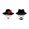 Retro couple with glasses anh hats. Woman and man faces. Wedding concept. Vector