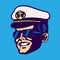 Retro cruise ship captain head with hat and aviator glasses