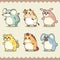 Retro cute animals set