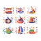Retro cute water transport set, steamboat, passenger cruise ship, submarine, yacht vector Illustration on a white