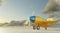 Retro cute yellow and blue two seat airplane