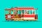 Retro detailed vector cable car, 3d view, isolated. Transit vintage graphic element on cable rail car