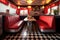 retro diner booth with checkered flooring