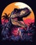 Retro Dinosaur Sunset T-Shirt - Synthwave Style