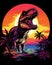 Retro Dinosaur Sunset T-Shirt - Synthwave Style