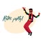 Retro disco party invitation, dancing black man in 80s clothes