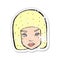 retro distressed sticker of a cartoon annoyed female face