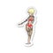 retro distressed sticker of a cartoon bikini girl covered in tattoos