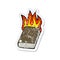 retro distressed sticker of a cartoon burning book