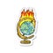 retro distressed sticker of a cartoon burning globe