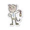 retro distressed sticker of a cartoon business cat with dead mouse