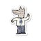 retro distressed sticker of a cartoon business wolf with idea