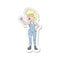 retro distressed sticker of a cartoon confident farmer woman