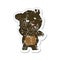 retro distressed sticker of a cartoon cute waving black bear teddy