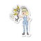 retro distressed sticker of a cartoon electrician woman