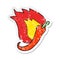 retro distressed sticker of a cartoon flaming hot chilli pepper