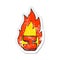 retro distressed sticker of a cartoon flaming letter I