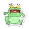 retro distressed sticker of a cartoon funny frightened frog