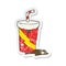 retro distressed sticker of a cartoon junk food cola drink