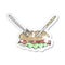 retro distressed sticker of a cartoon knife and fork cutting huge sandwich