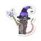 Retro distressed sticker of a cartoon magic witch mouse