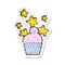 retro distressed sticker of a cartoon magical cupcake