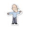 retro distressed sticker of a cartoon old man spreading arms wide