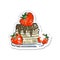 retro distressed sticker of a cartoon pancake stack with strawberries