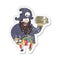 retro distressed sticker of a cartoon pirate captain with treasure chest