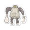 retro distressed sticker of a cartoon robot carrying shopping