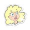 retro distressed sticker of a cartoon shocked female face