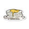 retro distressed sticker of a cartoon stack of pancakes