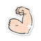 retro distressed sticker of a cartoon strong arm flexing bicep