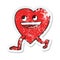 retro distressed sticker of a cartoon walking heart