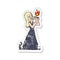 retro distressed sticker of a cartoon witch woman casting spell