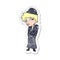 retro distressed sticker of a cartoon woman in bowler hat