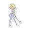 retro distressed sticker of a cartoon woman playing golf