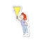 retro distressed sticker of a cartoon woman searching with torch