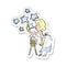 retro distressed sticker of a cartoon woman washing dishes