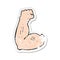 retro distressed sticker of a flexing bicep cartoon