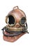 Retro diver`s helmet made of copper isolated on a white