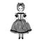 Retro doll in a ball gown, hand drawn in doodle style