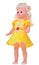 Retro doll in yellow dress isolated on white background